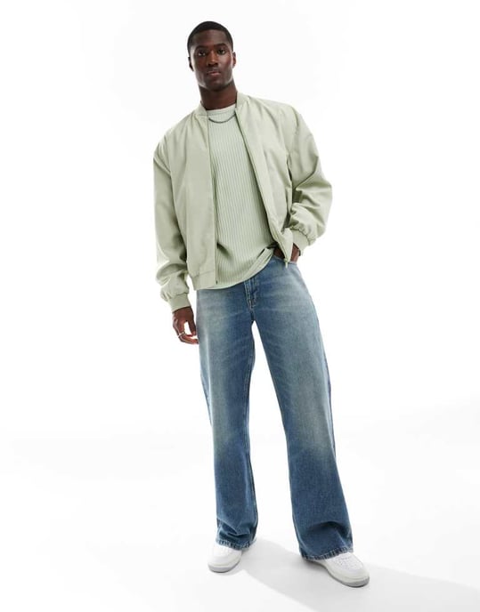 ASOS DESIGN avslappnad ribbtröja i salvia - Image 4