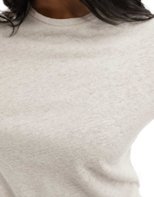 Veckodags linneblandning smal t-shirt i beige - Image 4