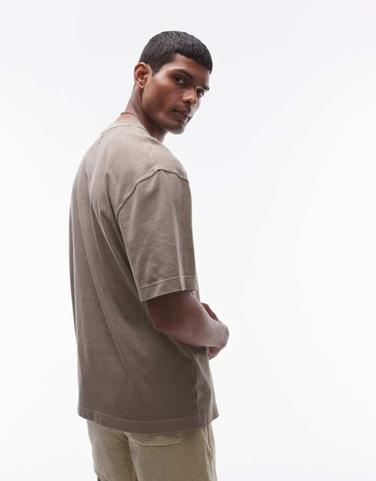 Topman avslappnad t-shirt i tvättad khaki - Image 3