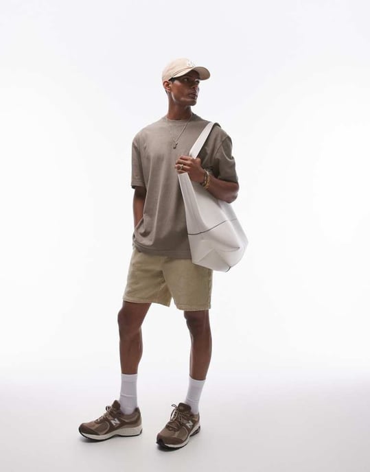 Topman avslappnad t-shirt i tvättad khaki - Image 4
