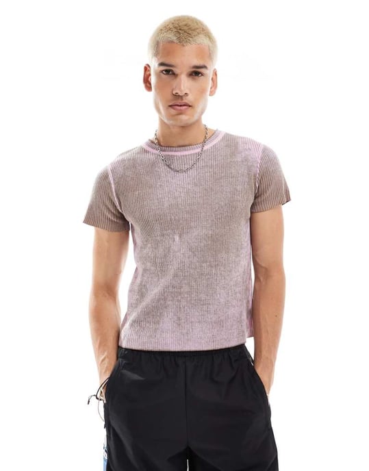 COLLUSION syra-tvättad t-shirt i khaki och rosa - Image 2