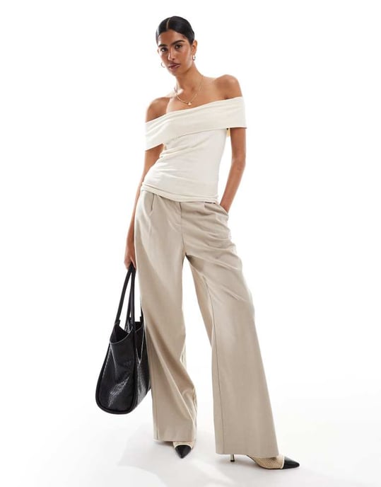 JDY off-shoulder topp i krämfärgad - Image 2