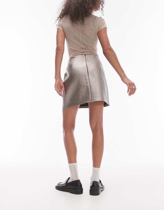 Topshop fusk läder panelerad söm plisserad kjol i metallisk gunmetal - Image 4
