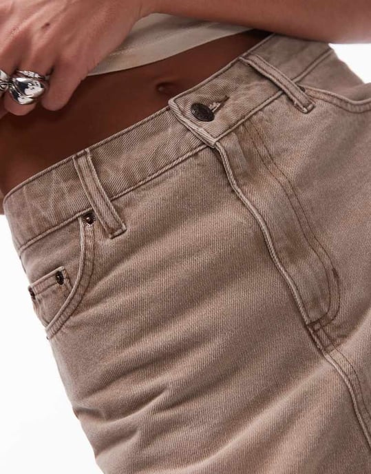 Topshop co ord denim mini pelmet kjol i Latte brun - Image 4