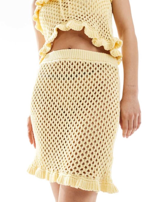 ASOS DESIGN virkad minikjol med volang i citron - Image 2