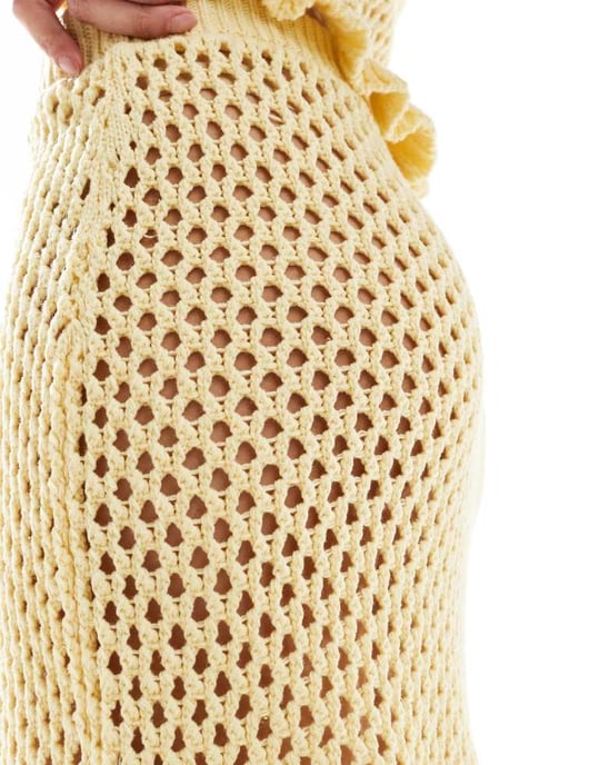 ASOS DESIGN virkad minikjol med volang i citron - Image 4