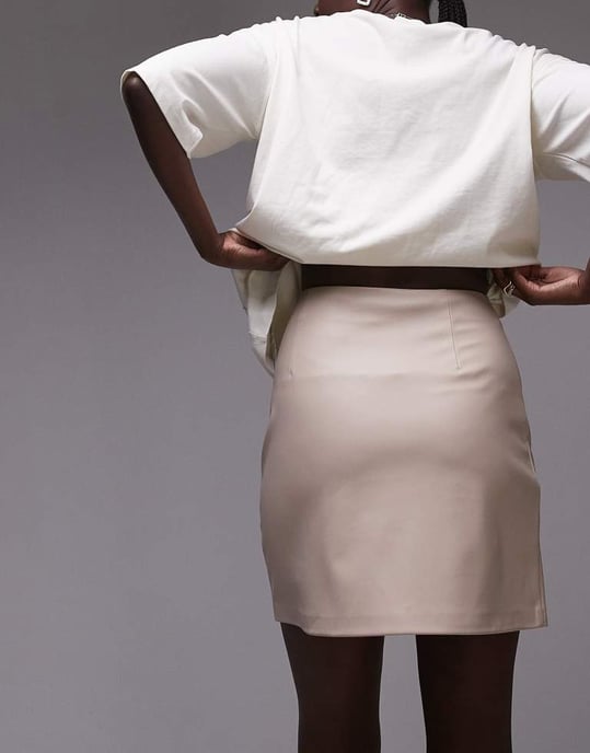 Topshop Tall fusk läder mini kjol med step hem i fawn - Image 3