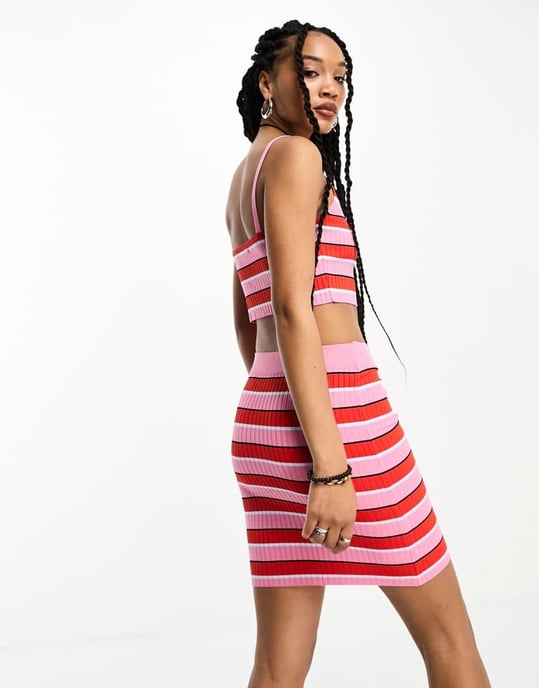 ENDAST mini bodycon kjol co-ord i rosa och röd rand - Image 3