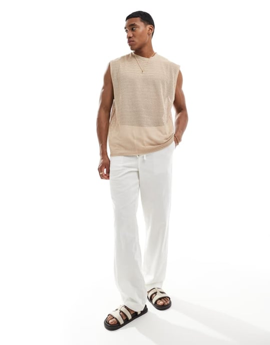ASOS DESIGN oversized tank top i beige öppen mesh - Image 4
