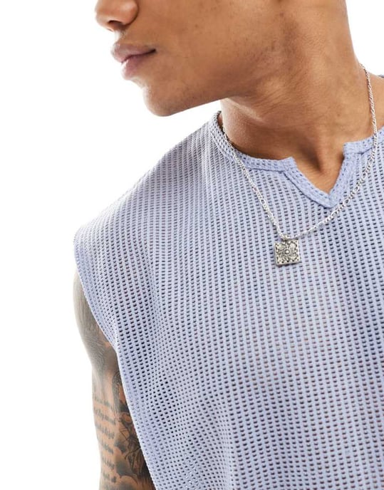 ASOS DESIGN oversized tanktopp med notch-hals i blå textur - Image 2