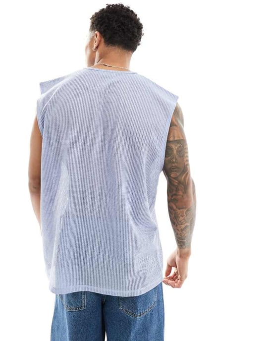 ASOS DESIGN oversized tanktopp med notch-hals i blå textur - Image 4