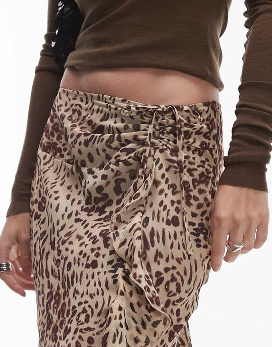 Topshop genomskinlig rynkad sidofåll 90-talets längd kjol i djurmönster - Image 4