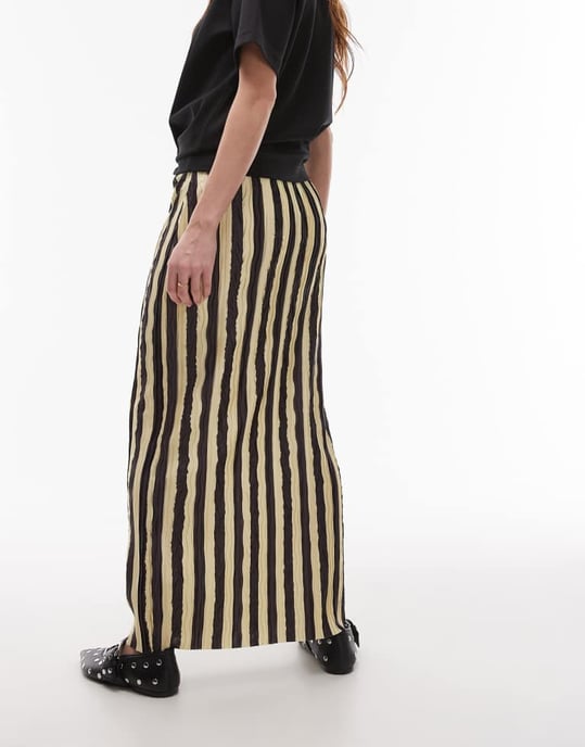 Topshop randig plisserad midaxi kjol i choklad - Image 4