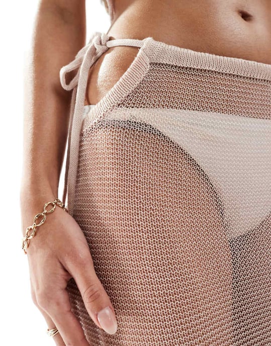 ASOS DESIGN stickad metallisk midaxi kjol i sten - Image 3
