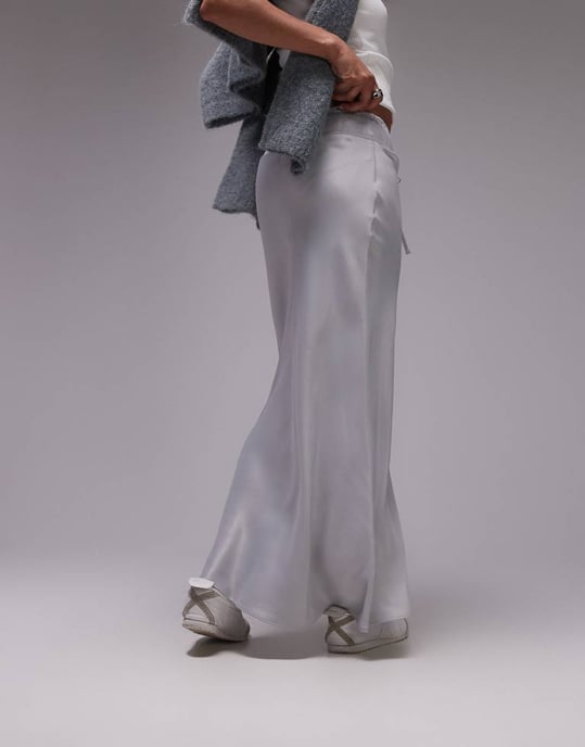 Topshop snedskuren kjol med dragsko i midjan i silver - Image 2