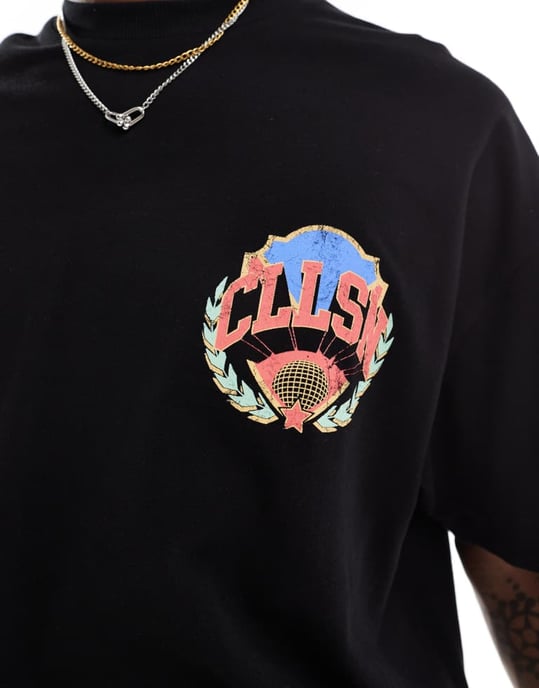 COLLUSION oversized grafisk logotyptryck t-shirt i svart - Image 3