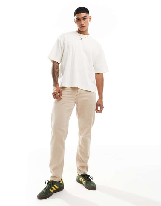 ASOS DESIGN oversized boxy texturiserad ribb t-shirt i krämfärg - Image 4