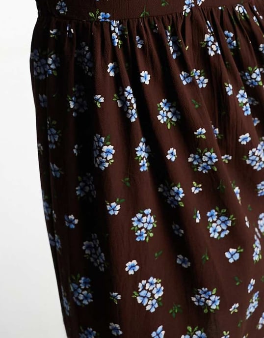 Monki långärmad midi med knapplist i brun blommig - Image 3