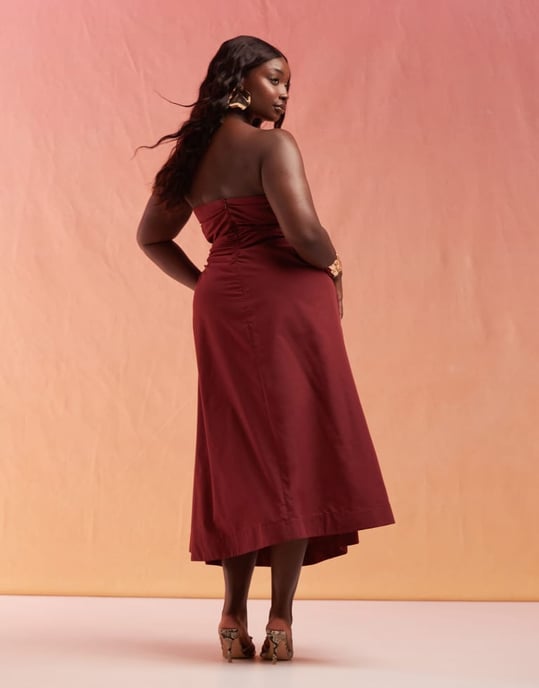 ASOS DESIGN Curve bandeau midi med gallerdetalj i midjan i bordeaux - Image 3