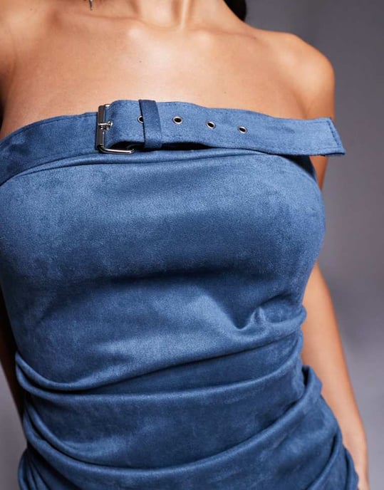 ASOS DESIGN bälte-detalj bandeaufaux mocka midi-klänning i petrolblå - Image 3