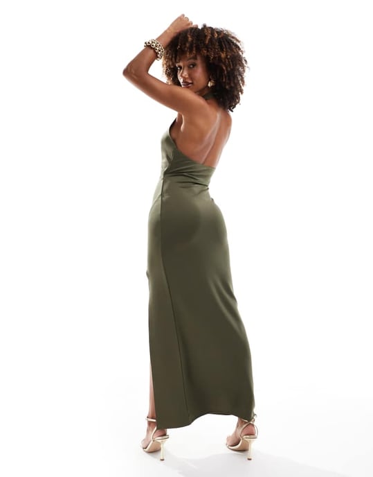 ASOS DESIGN klänning midi med urtag i khaki i scuba-stil tyg - Image 2
