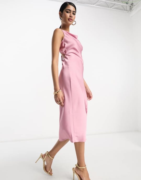 Vila satin cami midi klänning med knyt bak i dammig rosa - Image 3