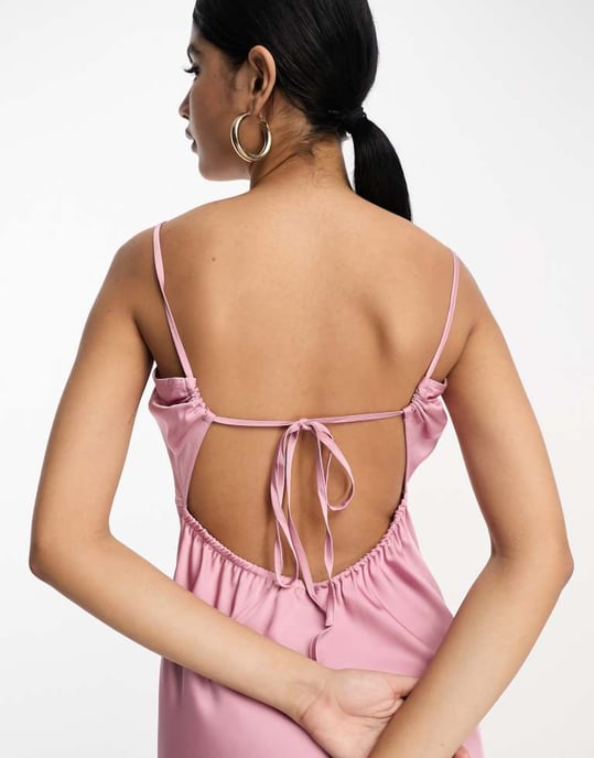 Vila satin cami midi klänning med knyt bak i dammig rosa - Image 4