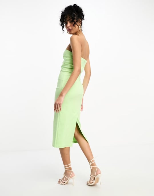 NA-KD x Josefine HJ strukturerad bandeau midi-klänning i grön - Image 3