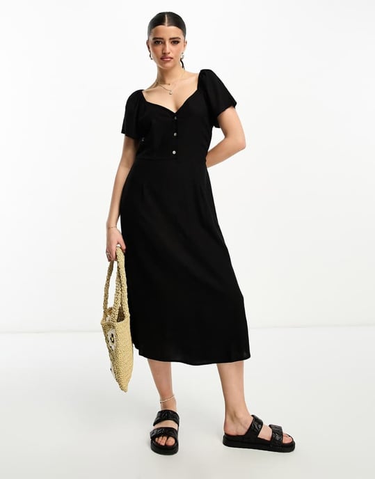 Vero Moda linne-touch ärmlös midi-klänning i svart - Image 3