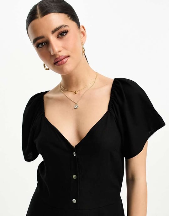 Vero Moda linne-touch ärmlös midi-klänning i svart - Image 4
