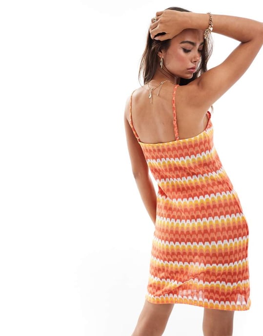 Vero Moda virkad mini klänning i flerfärgad zigzag-mönster - Image 4