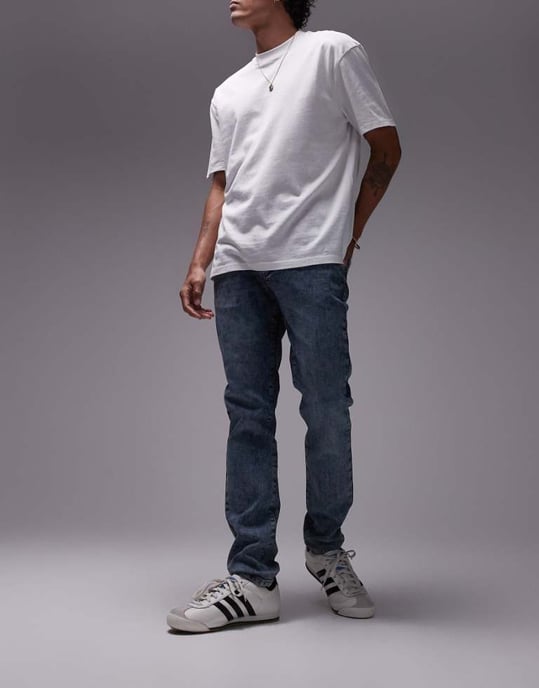 Topman slim jeans i vintage mörk tvättad blå - Image 1