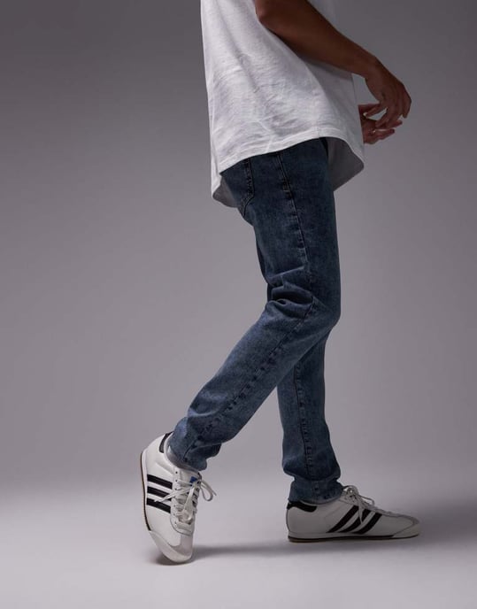 Topman slim jeans i vintage mörk tvättad blå - Image 3