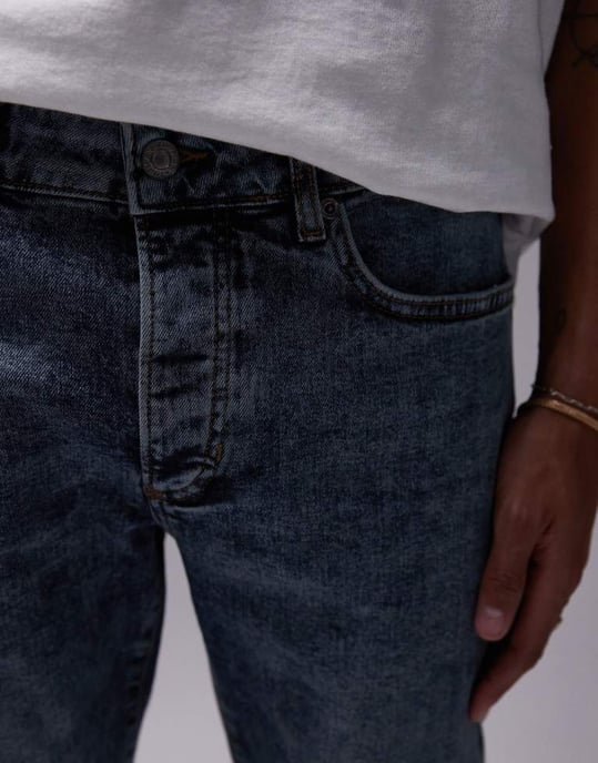 Topman slim jeans i vintage mörk tvättad blå - Image 4