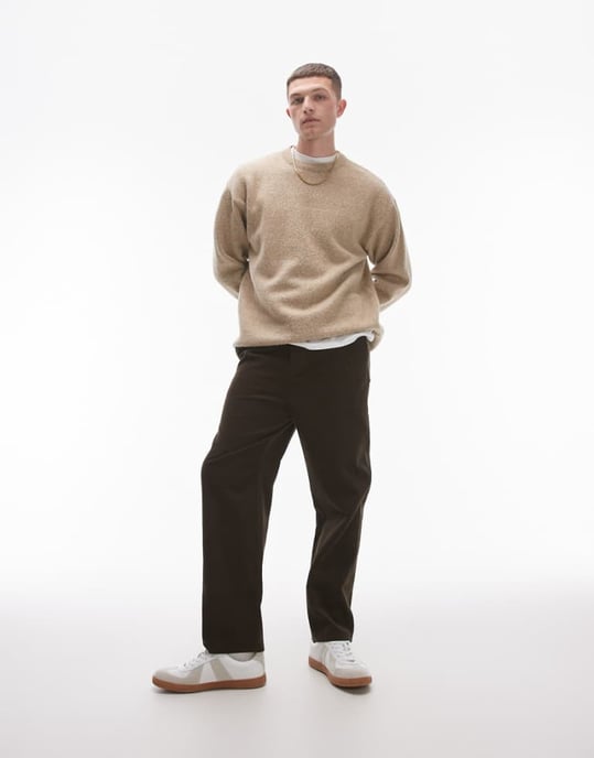 Topman avsmalnande cordbyxor i brunt - Image 1
