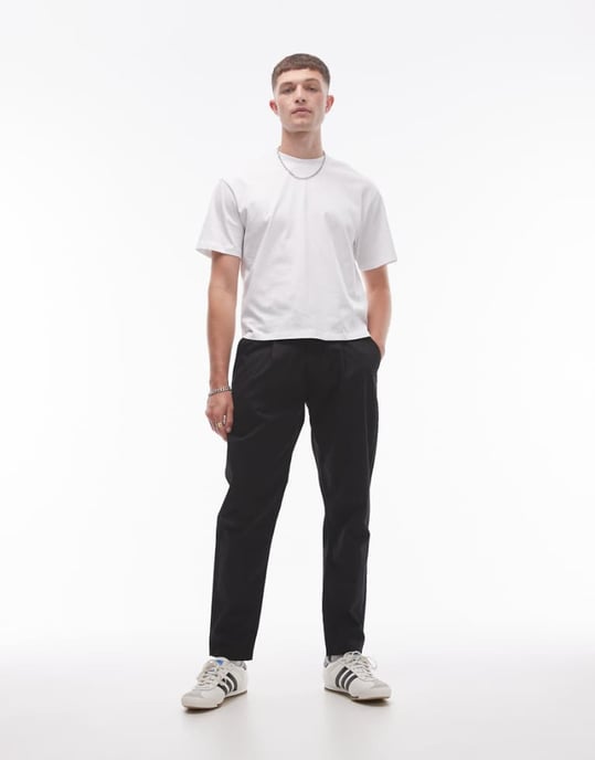 Topman svarta byxor med dubbelveck och smal passform - Image 1