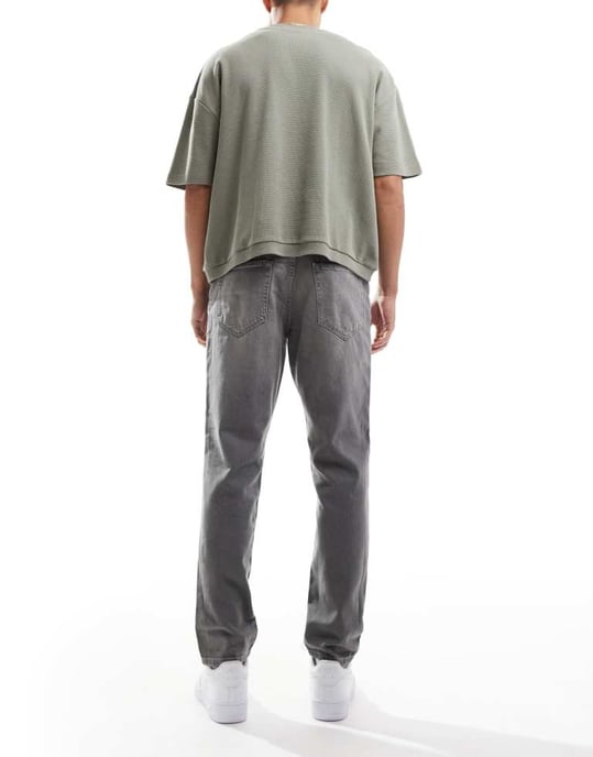 ONLY & SONS Yoke tapered fit jeans i tvättad grå - Image 2