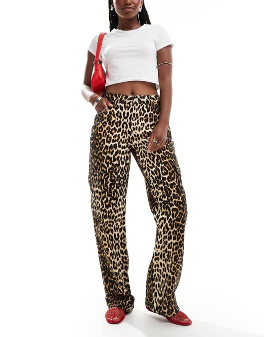 Noisy May cargoj jeans i leopardmönster - Image 3