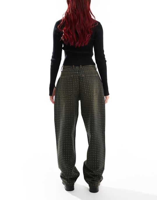 COLLUSION X001 antifit jeans med diamanta i brunt - BRUN - Image 2