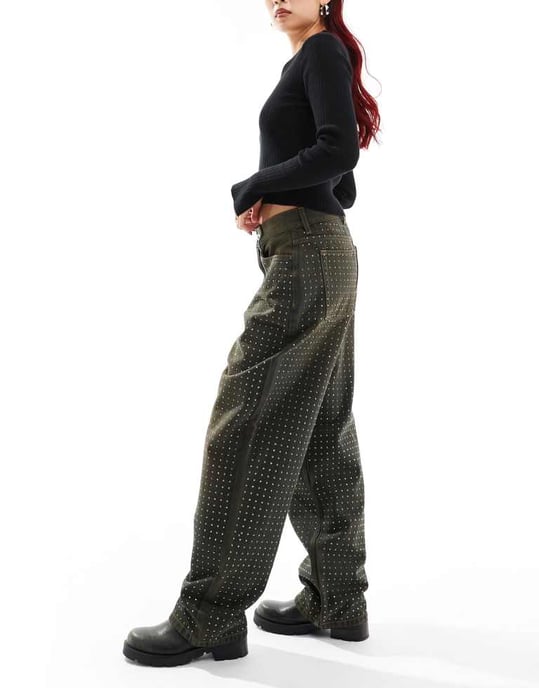 COLLUSION X001 antifit jeans med diamanta i brunt - BRUN - Image 3