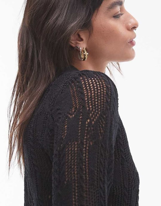 Topshop stickad långärmad skjorta med prickigt mönster i svart - Image 3