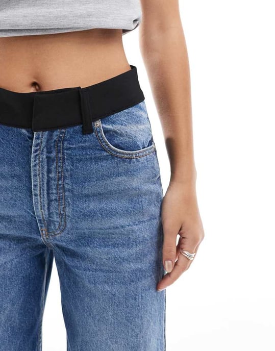 ASOS DESIGN vida jeans med skräddarsydd midja i svart och mellanblå - Image 3