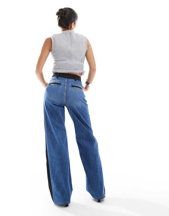 ASOS DESIGN vida jeans med skräddarsydd midja i svart och mellanblå - Image 4