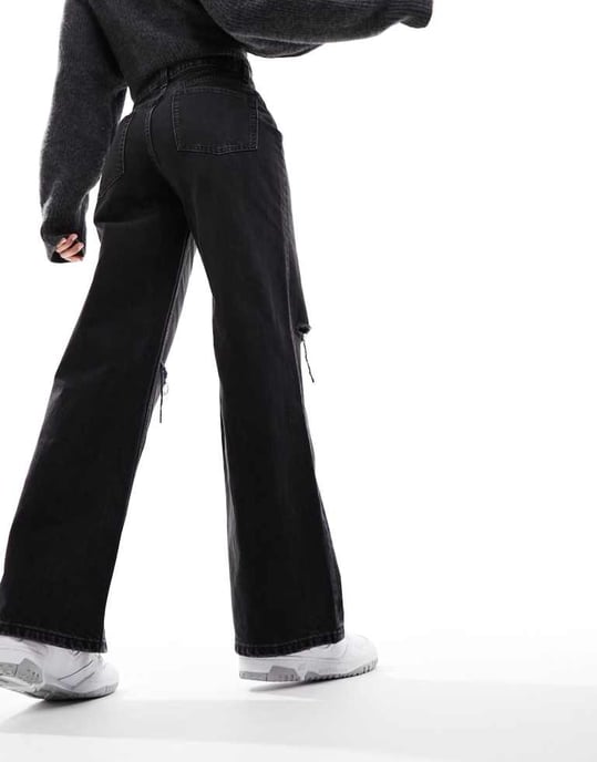 ASOS DESIGN vida ben dad jeans i svart med hål - Image 4