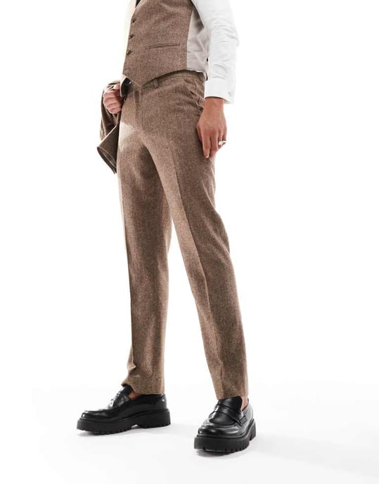ASOS DESIGN slim ullblandning kostymbyxor i brunt - Image 2