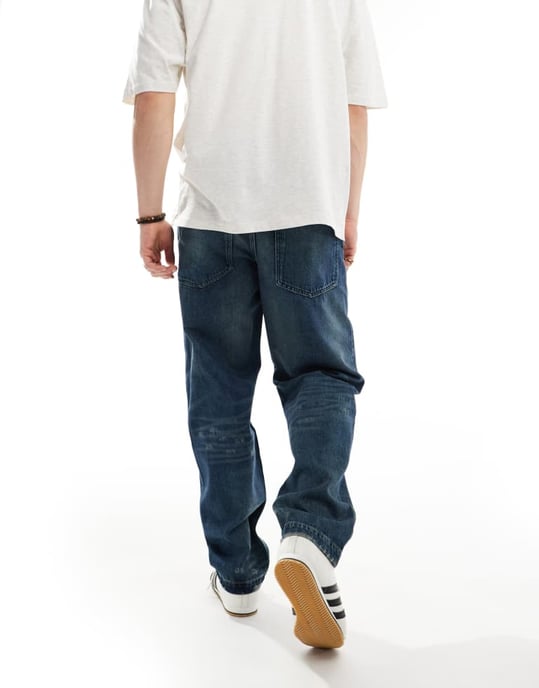 ASOS DESIGN baggy jeans med slitningar i mörkblå tvätt - Image 3