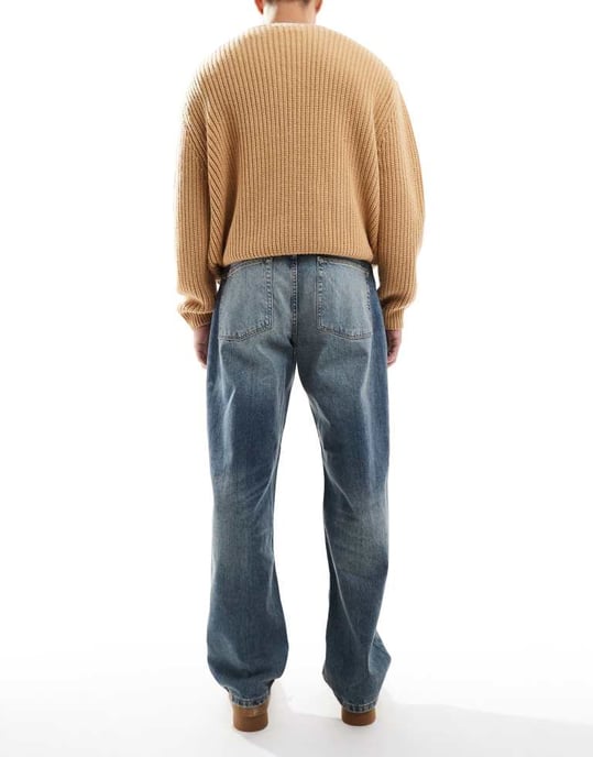 ASOS DESIGN baggy jeans i mellanfärg med slitningar - Image 2