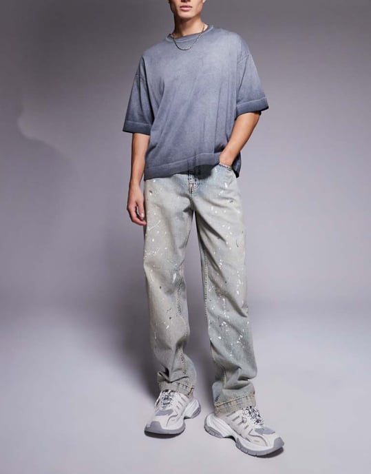 ASOS DESIGN baggy jeans med färg i ljus tvättad blå - Image 1