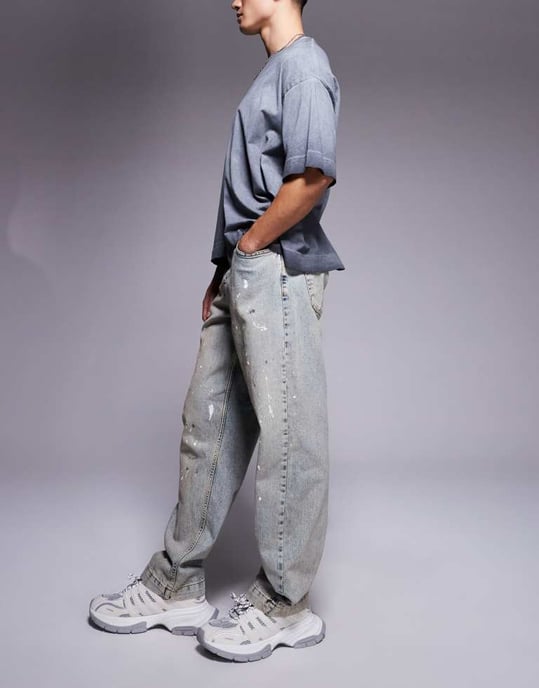ASOS DESIGN baggy jeans med färg i ljus tvättad blå - Image 3