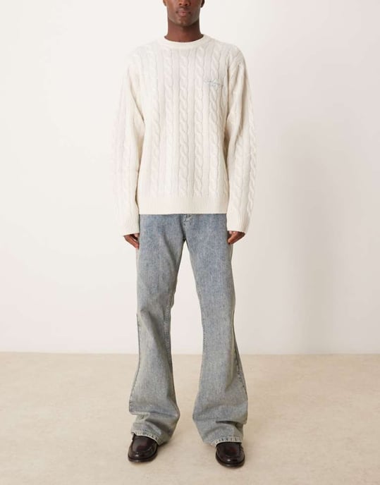 ASOS DESIGN löst sittande utsvängda jeans i blå smutsig nyans - Image 1